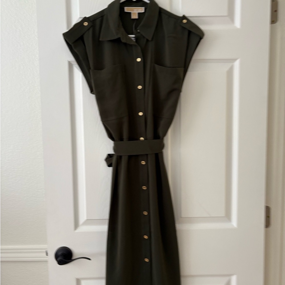 Michael Kors Black and White Polo Collar Midi Dress